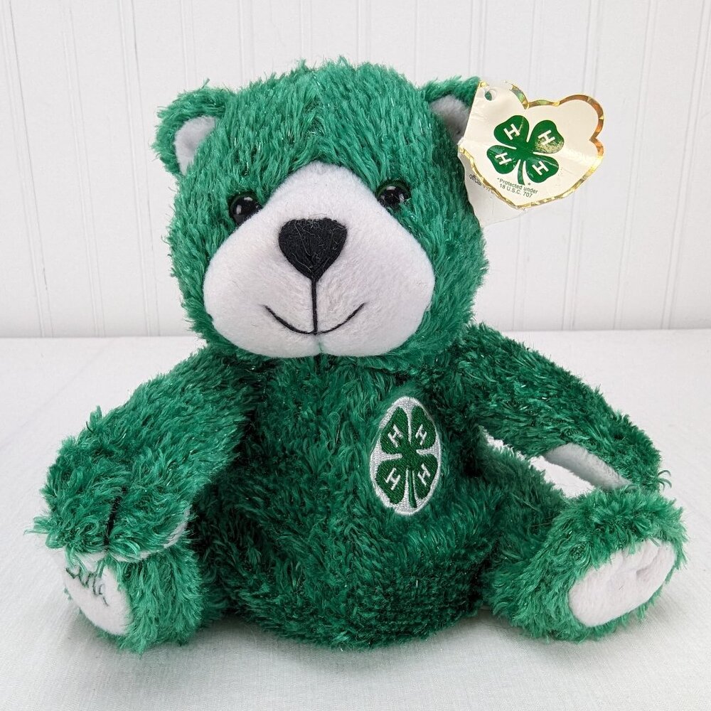 Glory Be 4-H Bear Bean Bag Plush Stuffed Animal 7" Green White 2003 Chloe Iowa